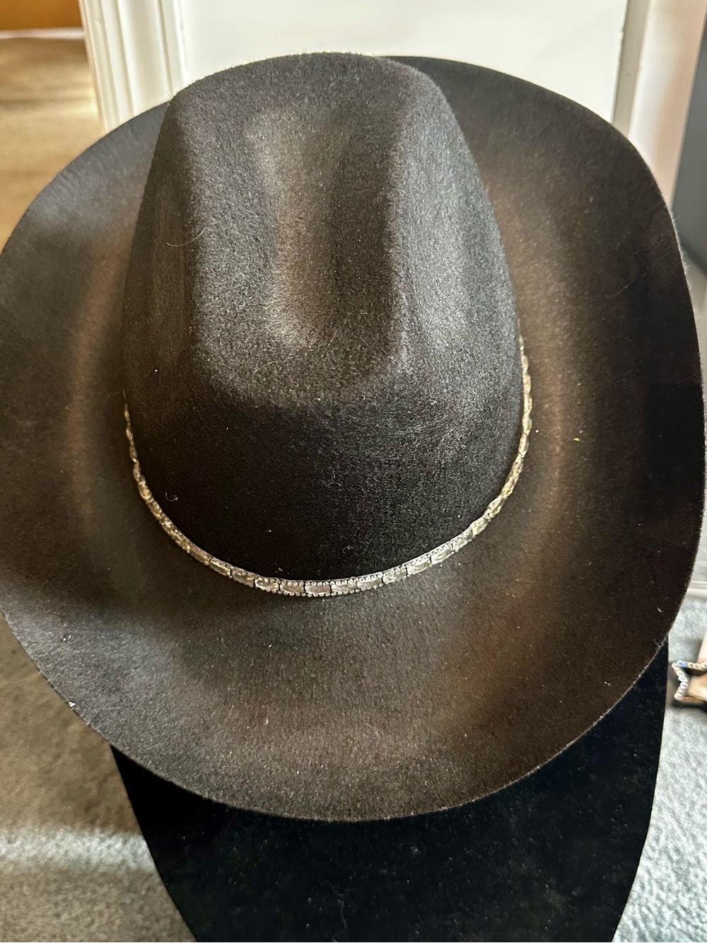 Black Western Felt Cowboy Hat with Silver Band & Silver Stars